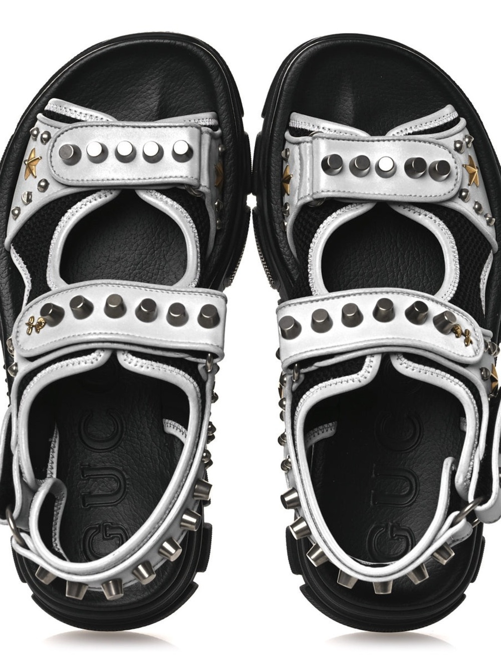 Gucci Studded Metallic Silver lining Sport Sandals